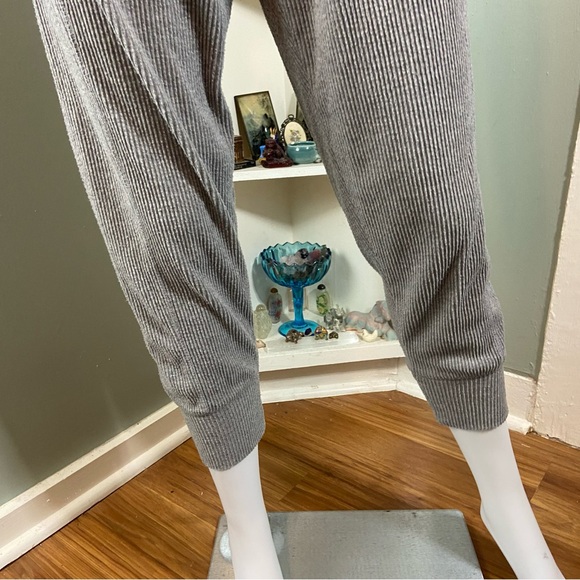 Chaser Love Rib Long Sleeve Double V Drawstring Jumpsuit in Heather Grey Medium - Picture 5 of 11